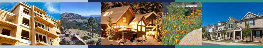 Banner - apartments under construction - mountain - snowy cabin - wildflowers - row houses