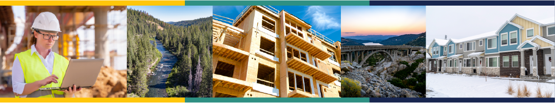 Woman at Construction Site, Truckee River, Apartments being constructed, Rainbow bridge, Rowhouses