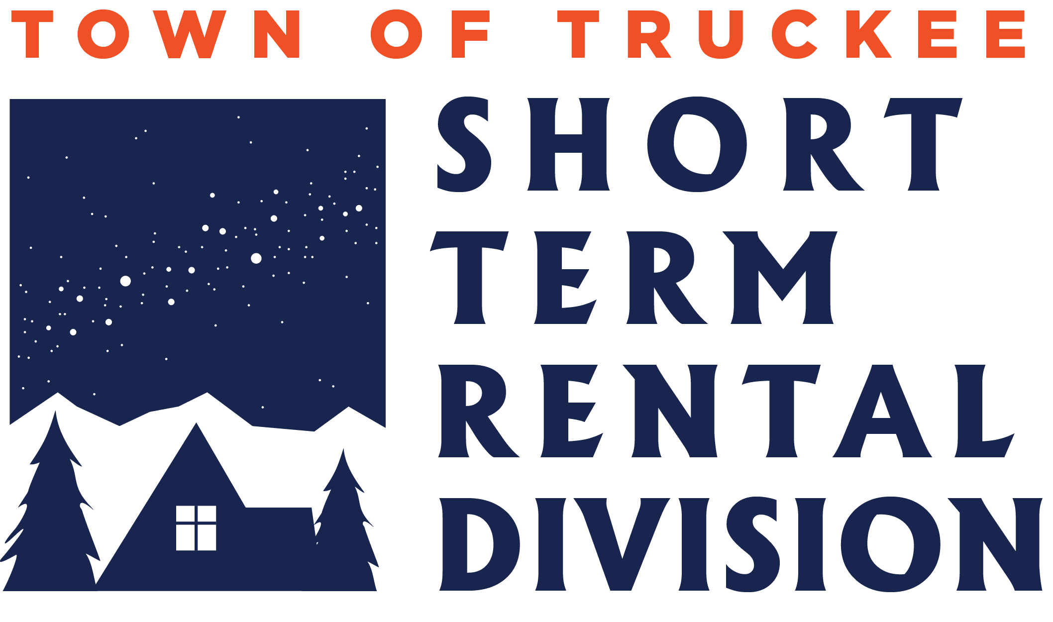 Short Term Rental Division primary logo with houses and trees and starry sky with title included. 
